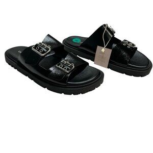 Christian Di Riccio Sandal Womens 8 Black Leather Adjustable Double Buckle Slide